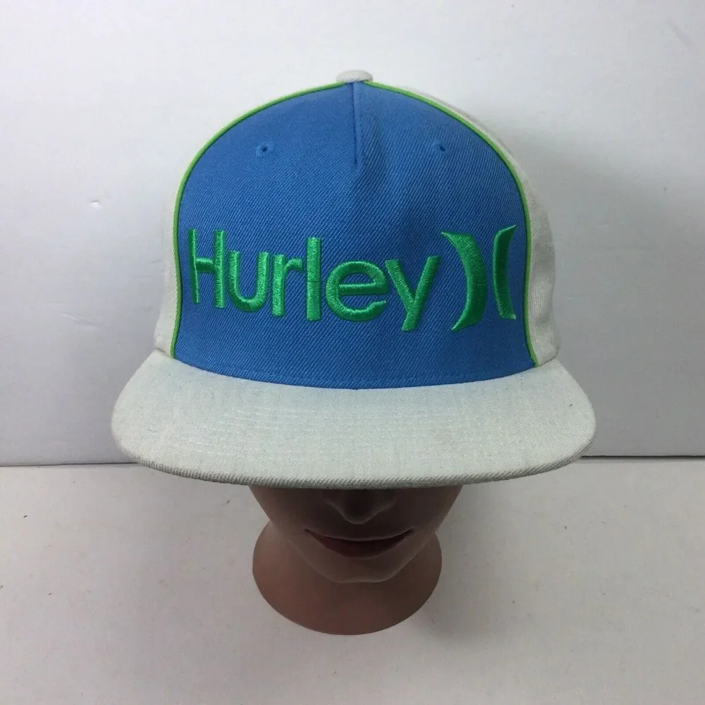 Hurley Hat Snapback SpellOut Trucker‎ Baseball Cap Embroidered Logo Gray Blue